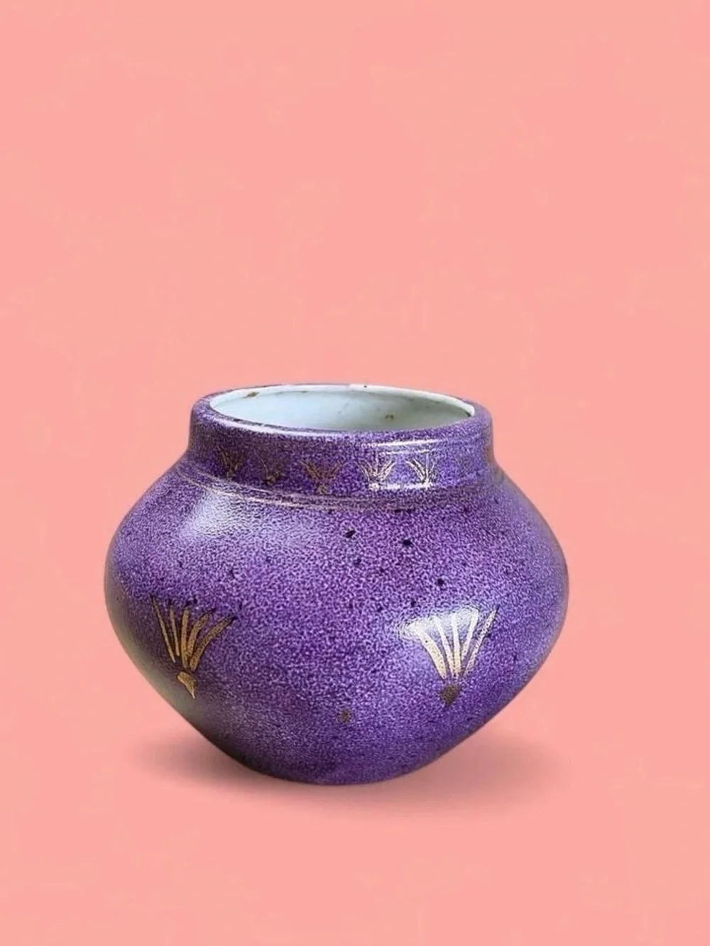 Vintage Ecco Nova Medieval Monarch Purple Gold Porcelain Planter Vase - Picture 6 of 8